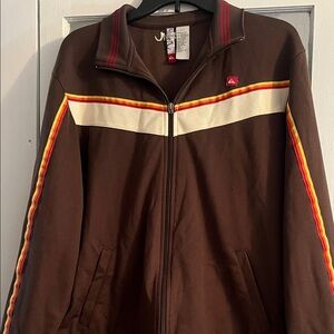 Quiksilver Brown Bomber Jacket with Red and Yellow Stripes